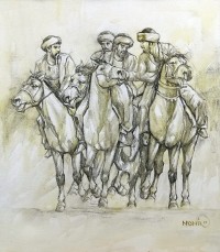 Momin Khan, 18 x 20 Inch, Acrylic on Canvas, Horse Painting, AC-MK-025